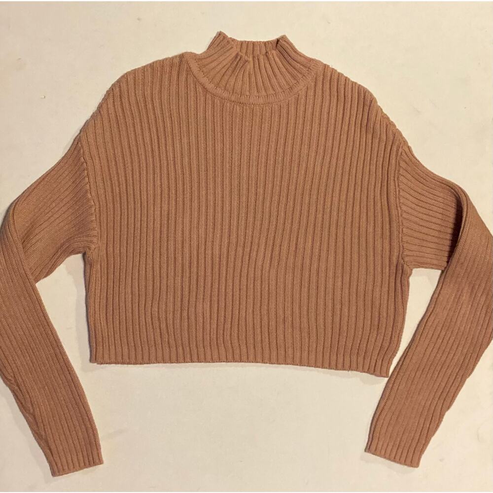 L.A. Hearts 100% Cotton Ribbed Cropped Sweater Rose Pink Mock Neck Sz Sm